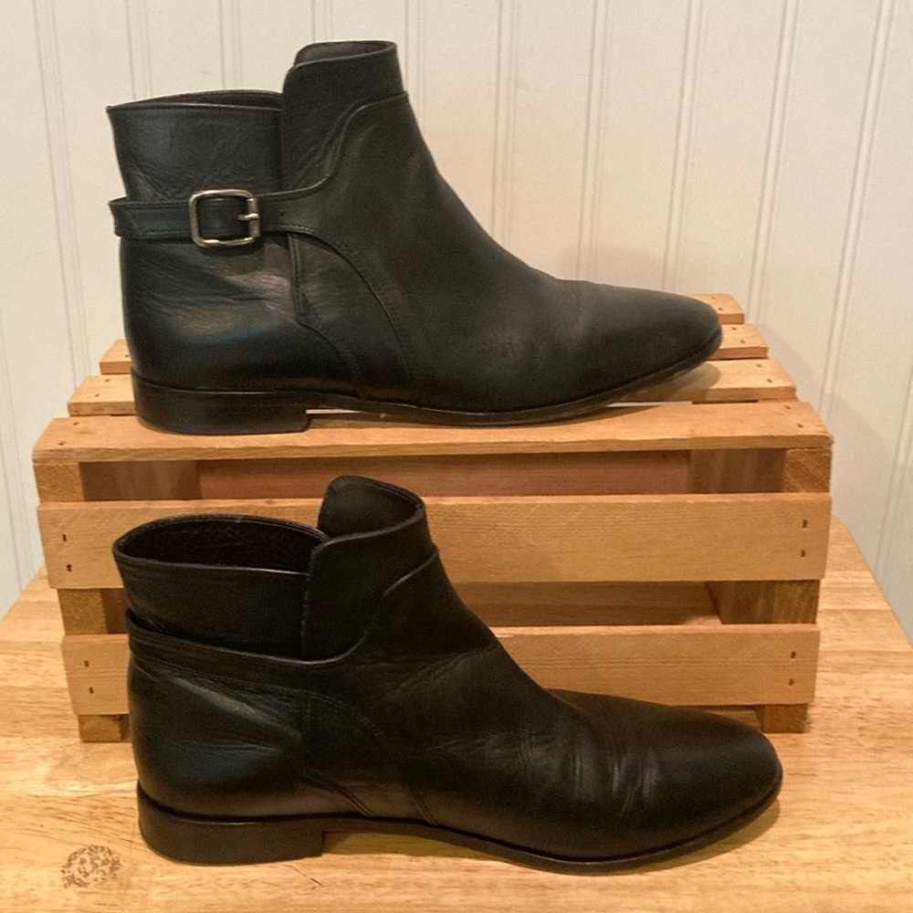 Tila March Black Buckle Leather Booties Size 39